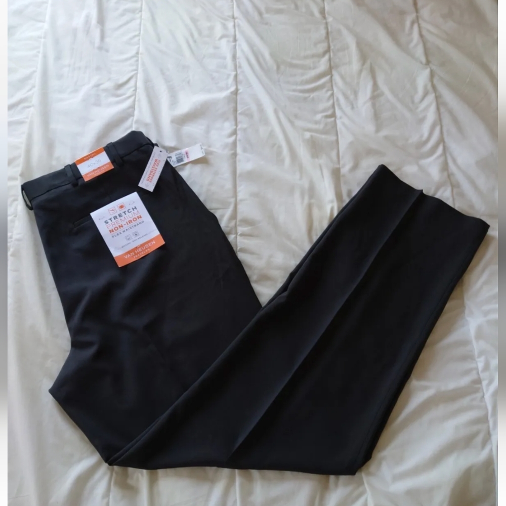 Van Heusen Traveler- 40x36 -Flex Extender Waistband-STRETCH Dress Pants CHARCOAL